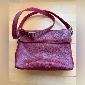 Tooled Cowhide Leather Concealed Carry Handbag Purse Crossbody Adjustable Red